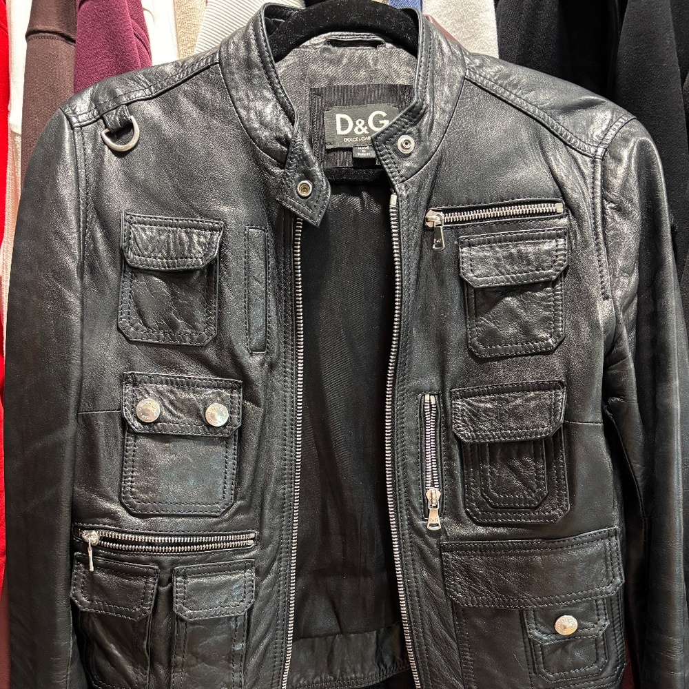 D&G Dolce & Gabbana Leather Utility Moto Jacket